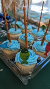 Fanciful cupcakes help book launch attendees remember Peter's walk on the waves with Jesus