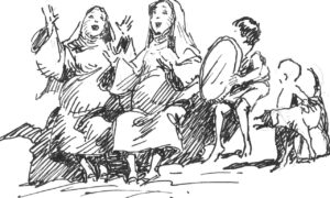 generousstewards.com Line drawing shows Mary and Elizabeth singing for joy.