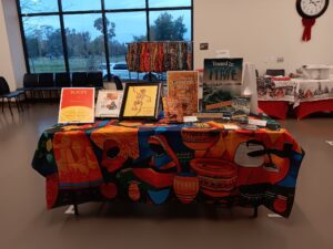 Book table shared with RoseMary Covington at the Elk Grove Senior Ctr. Holiday Gift Faire, Dec. 2024.